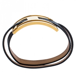 Pre Owned Hermès Black Leather Pousse Pousse Gold Plated Bracelet