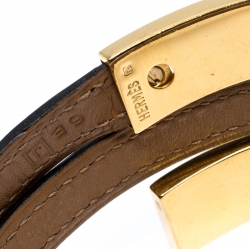 Pre Owned Hermès Black Leather Pousse Pousse Gold Plated Bracelet