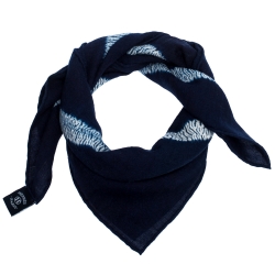 Pre Owned Hermès Indigo Cashmere Silk Ex Libris Scarf