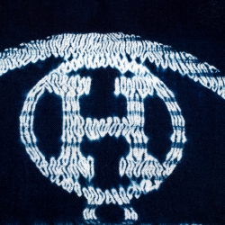 Pre Owned Hermès Indigo Cashmere Silk Ex Libris Scarf