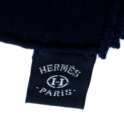 Pre Owned Hermès Indigo Cashmere Silk Ex Libris Scarf
