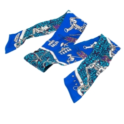 Pre Owned Hermès Blue Equestrian Print Silk Twilly Scarf