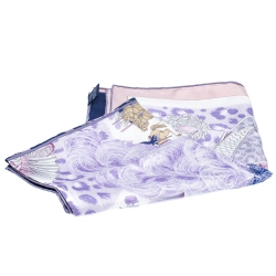 Pre Owned Hermes Blue Plumets Du Roy Print Silk Scarf