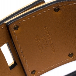 Pre Owned Hermes Kelly Dog Black Leather Yellow Gold Plated Wide Bracelet