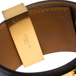 Pre Owned Hermès Collier De Chien Graphite Grey Leather Gold Plated Wide Cuff Bracelet S
