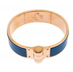 Pre Owned Hermes Blue Enamel Gold Plated Hinged Cuff Bracelet