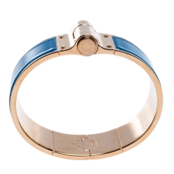 Pre Owned Hermes Blue Enamel Gold Plated Hinged Cuff Bracelet