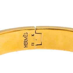 Pre Owned Hermes Clic H Brown Enamel Gold Plated Narrow Bracelet PM