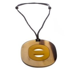 Pre Owned Hermes Fidelio Natural Horn Lacquered Adjustable Cord Pendant Necklace