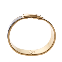 Pre Owned Hermès Clic Clac H Iris Purple Gold Plated Wide Bracelet GM