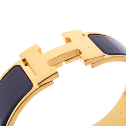 Pre Owned Hermès Clic Clac H Iris Purple Gold Plated Wide Bracelet GM