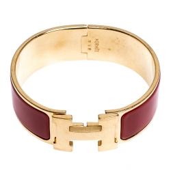 Pre Owned Hermès Clic Clac H Rouge Amarante Gold Plated Wide Bracelet PM