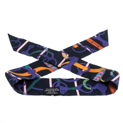 Pre Owned Hermes Black Panoplie Equestre Print Silk Twilly Scarf