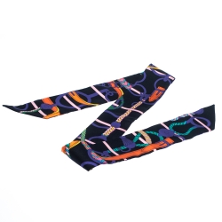 Pre Owned Hermes Black Panoplie Equestre Print Silk Twilly Scarf