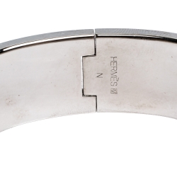 Pre Owned Hermès Clic Clac H Blue Enamel Palladium Plated Wide Bracelet GM