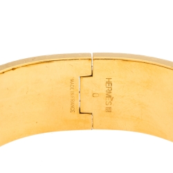 Pre Owned Hermes Clic Clac H Black Enamel Gold Plated Wide Bracelet PM