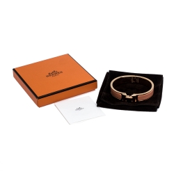 Pre Owned Hermes Clic H Peach Pink Enamel Gold Plated Narrow Bracelet PM
