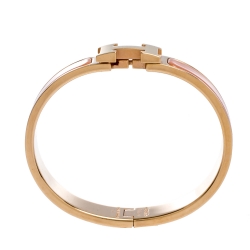 Pre Owned Hermes Clic H Peach Pink Enamel Gold Plated Narrow Bracelet PM