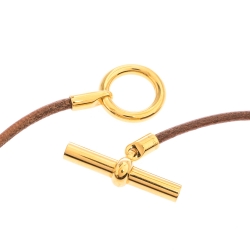 Pre Owned Hermes Glenan Brown Leather Gold Tone Toggle Choker Necklace
