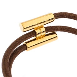 Pre Owned Hermes Tournis Tresse Brown Leather Gold Plated Wrap Bracelet