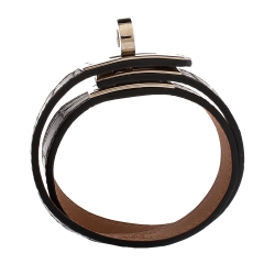 Pre Owned Hermes Kelly Double Tour Black Exotic Leather Palladium Plated Bracelet S