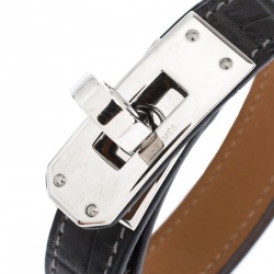 Pre Owned Hermes Kelly Double Tour Black Exotic Leather Palladium Plated Bracelet S