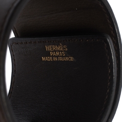 Pre Owned Hermes Brown Leather Gold Plated Wide Cuff Adjustable Bracelet