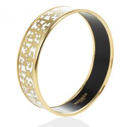 Pre Owned Hermes Balcons du Guadalquivir White Enamel Gold Plated Wide Bangle