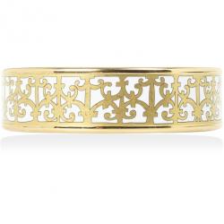 Pre Owned Hermes Balcons du Guadalquivir White Enamel Gold Plated Wide Bangle