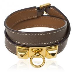 Pre Owned Hermes Rivale Double Tour Leather Bracelet