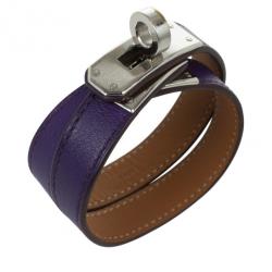 Pre Owned Hermes Kelly Double Tour Purple Leather Bracelet