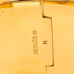 Pre Owned Hermes Clic H Red Enamel Gold Plated Extra Wide Bracelet