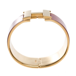 Pre Owned Hermes Clic H Red Enamel Gold Plated Extra Wide Bracelet