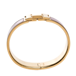 Pre Owned Hermes Clic Clac H Mauve Enamel Gold Plated Wide Bracelet GM