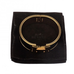 Pre Owned Hermes Clic Clac H Black Enamel Gold Plated Wide Bracelet PM