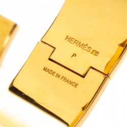 Pre Owned Hermes Clic Clac H Black Enamel Gold Plated Wide Bracelet PM