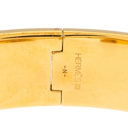 Pre Owned Hermes Clic Clac H Blue Enamel Gold Plated Wide Bracelet GM