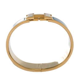 Pre Owned Hermes Clic Clac H Blue Enamel Gold Plated Wide Bracelet GM