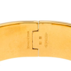 Pre Owned Hermes Clic Clac H Black Enamel Gold Plated Wide Bracelet PM