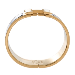 Pre Owned Hermes Clic Clac H Black Enamel Gold Plated Wide Bracelet PM