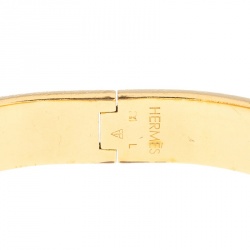 Pre Owned Hermes Clic H Orange Enamel Gold Plated Narrow Bracelet GM