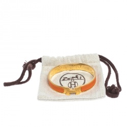 Pre Owned Hermes Clic H Orange Enamel Gold Plated Narrow Bracelet GM