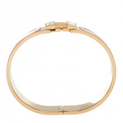 Pre Owned Hermes Clic H Orange Enamel Gold Plated Narrow Bracelet GM