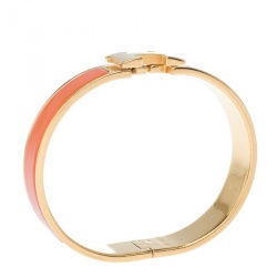 Pre Owned Hermes Clic H Orange Enamel Gold Plated Narrow Bracelet GM