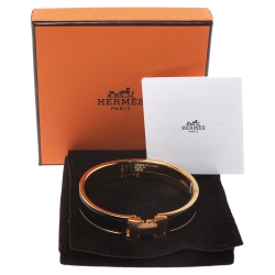 Pre Owned Hermes Clic H Black Enamel Gold Plated Narrow Bracelet PM