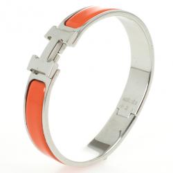 Pre Owned Hermes Orange Enamel Clic H Bracelet
