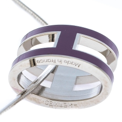 Pre Owned Hermes Pop H Purple Lacquer Palladium Plated Pendant