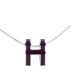 Pre Owned Hermes Pop H Purple Lacquer Palladium Plated Pendant