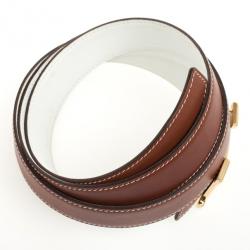 Pre Owned Hermes Brown Leather H Logo Constance Belt 97 CM