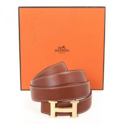 Pre Owned Hermes Brown Leather H Logo Constance Belt 97 CM